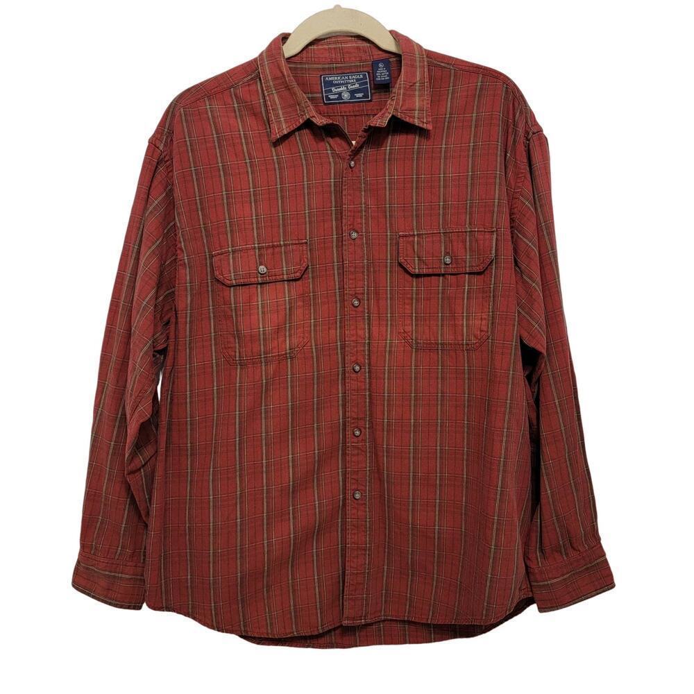 American Eagle Red Plaid Shirt XL Cotton Top 693
